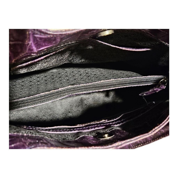 VEARI Purple Crocodile Embossed Leather Shoulder Bag Size XL - Picture 8 of 13